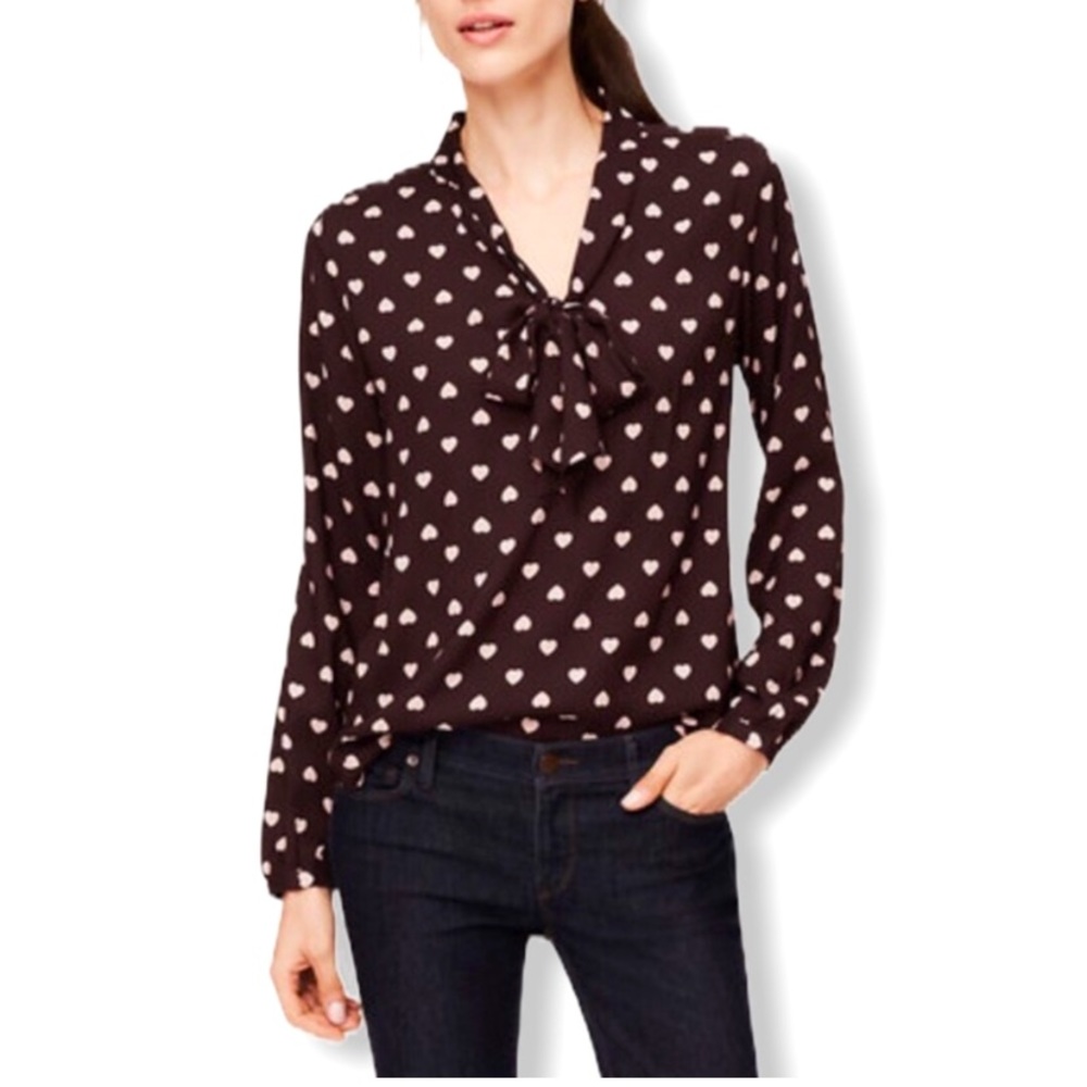 LOFT Tie Front Heart Print Blouse